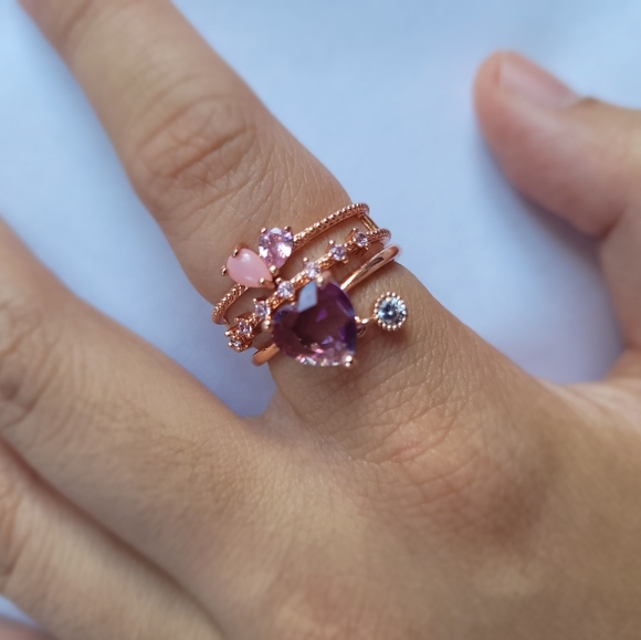 Rose Gold Tone Cubic Zirconia Bjoux Stacking Ring - Picture 6 of 7